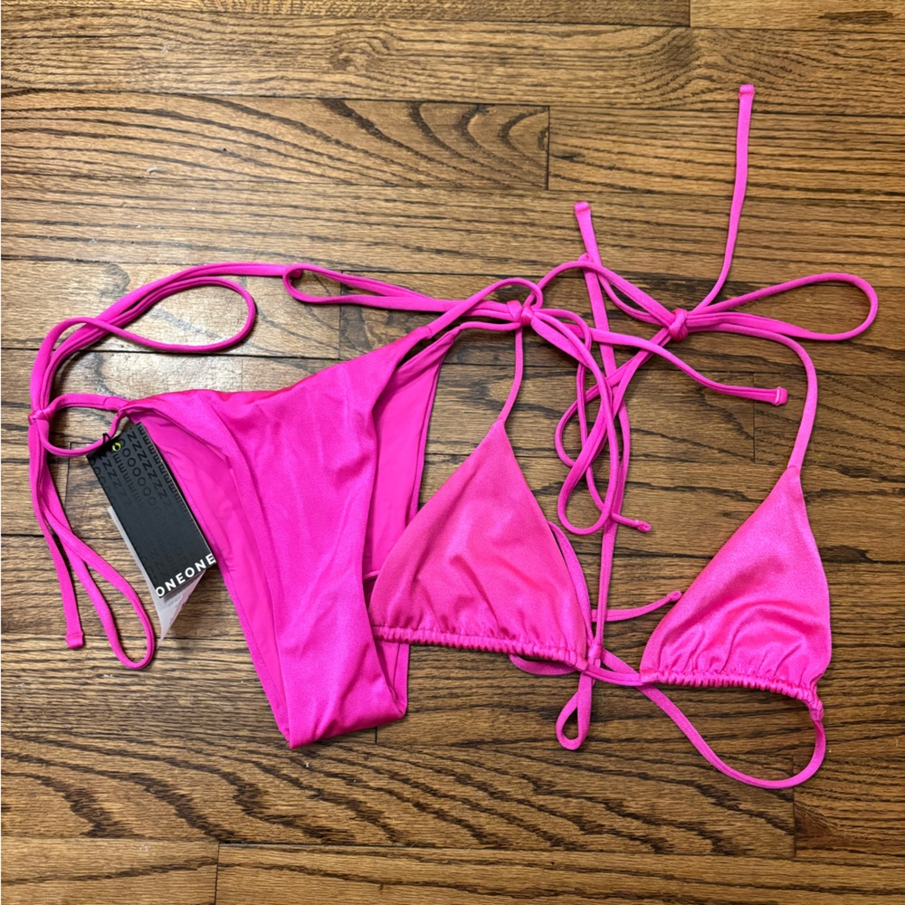 HOT PINK OneOne Swim Ariel Top & Bottom - SET - Cheeky Small NWT